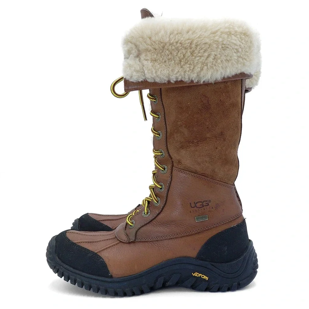 UGG Womens US 7 Chestnut Adirondack Boot Tall III Leather Fur Lined Winter Boots